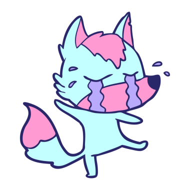 üzgün küçük tilki çizgi film karakteri parlak neon renkli