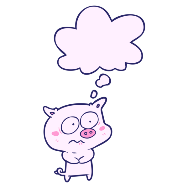 çizgi filmlerdeki parlak neon renkli düşünce baloncuklu sinirli domuz.