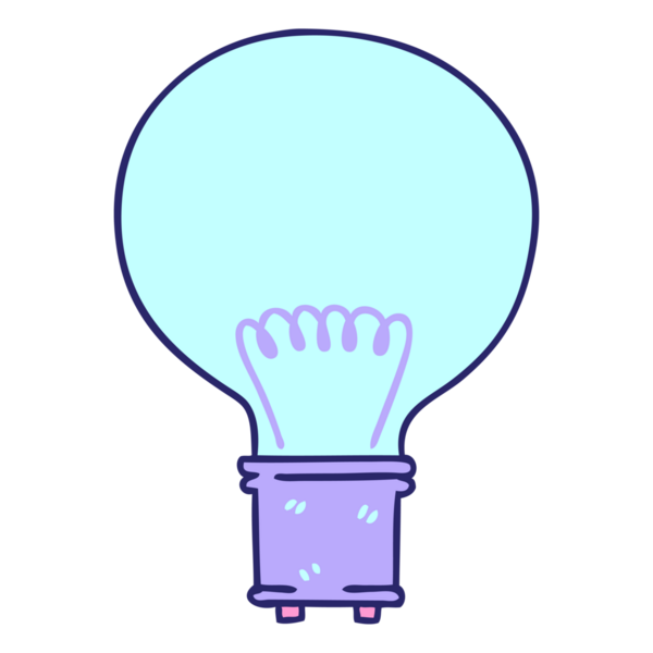 Parlak neon renkli el çizimi çizgi film ampulü