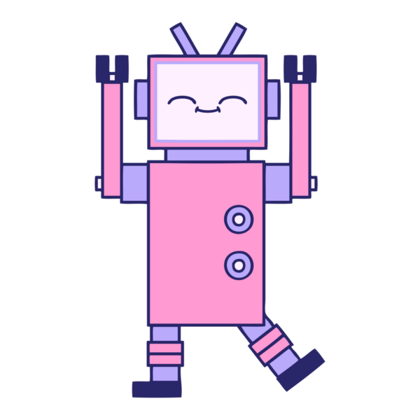 Parlak neon renkli şirin bir robot karikatürü