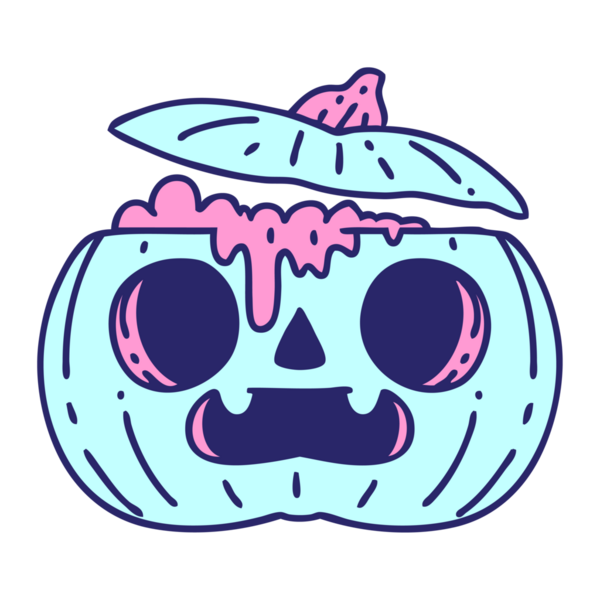 parlak neon renkli, ürkütücü bir cadılar bayramı balkabağı çizgi filmi.