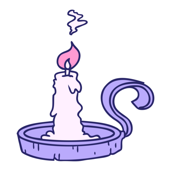 Bir mum tutacağının el çizimi karalaması ve parlak neon renkli bir mum.