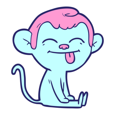 Komik çizgi film maymunu parlak neon renkli oturuyor.