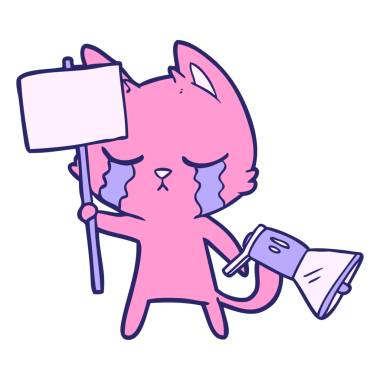 Parlak neon renkli ağlayan çizgi film kedisi.