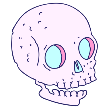 Parlak neon renkli el çizimi tuhaf bir kafatası.