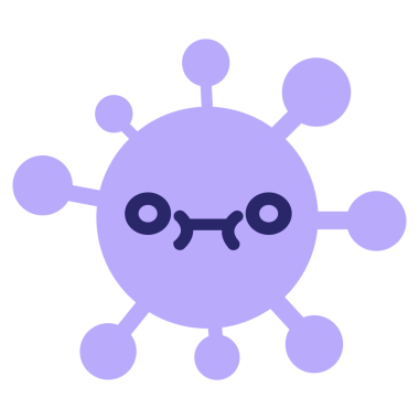 Parlak neon renginde kafası karışmış boş gözlü virüs.