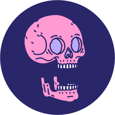 Parlak neon renkli bir kafatasının ikonik dövme şekli