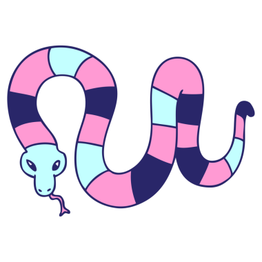 Parlak neon renkli el çizimi tuhaf çizgi film yılanı.