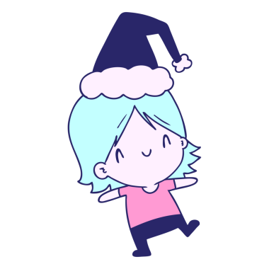 Kawaii kızının parlak neon renkli yılbaşı karikatürünü çizdim.