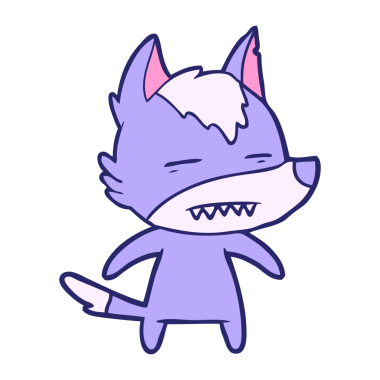 çizgi film kurdu parlak neon renkli dişlerini gösteriyor.