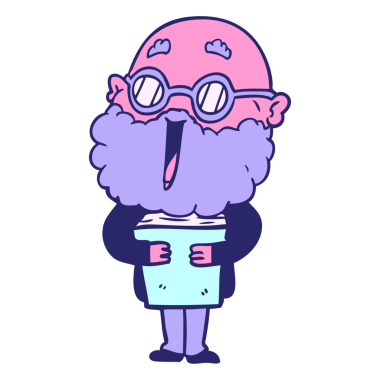 çizgi film neon renkli sakallı ve kitaplı neşeli adam.