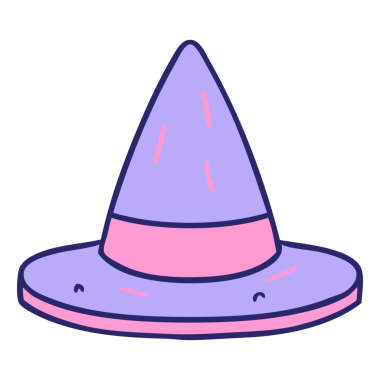 Parlak neon renkli bir cadı şapkasının el çizimi karalaması.