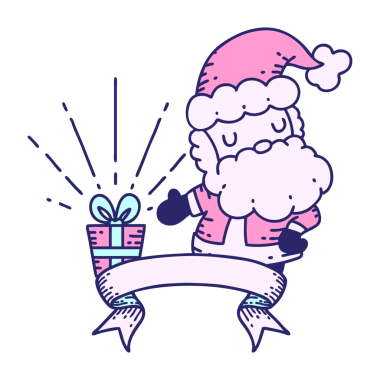 Parlak neon rengi Noel Baba karakterli dövme stili afiş.