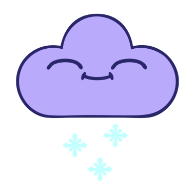 Neşeli bir kar bulutunun parlak neon renkli şirin karikatürü