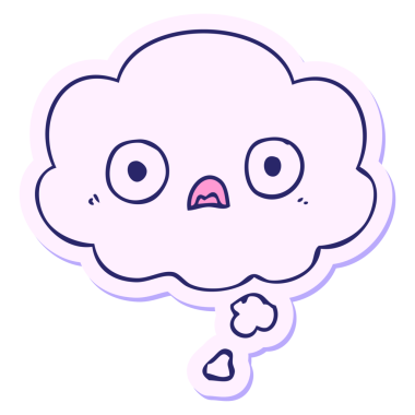 Düşünce baloncuğu parlak neon renginde basılmış bir çıkartma gibi sevimli çizgi film yüzü