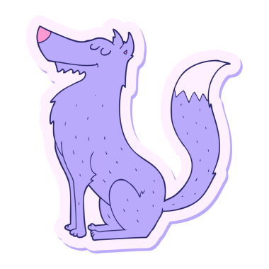 Parlak neon renkli bir kurt çizgi film çıkartması.