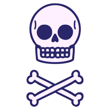 Parlak neon renginde geleneksel bir kafatası dövmesi