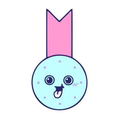 Parlak neon renkli altın madalyanın şirin çizgi filmi.