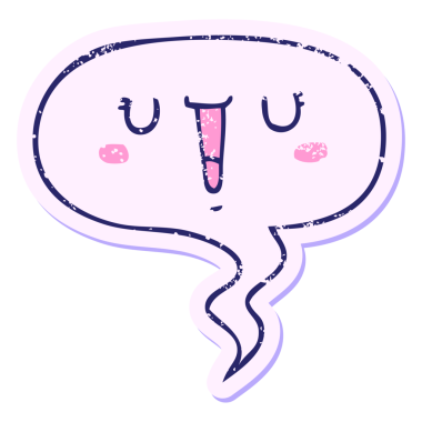 Mutlu karikatür yüzü, parlak neon renginde sıkıntılı, yaşlı çıkartma.