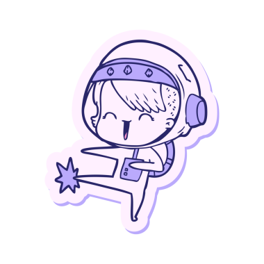 Mutlu bir uzay kızının çıkartması Parlak neon rengi tekmeliyor