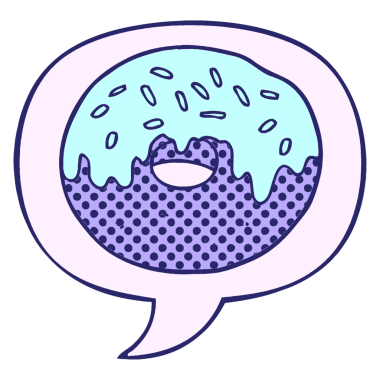 çizgi roman tarzında parlak neon renkli konuşma baloncuğu olan çizgi film donutu