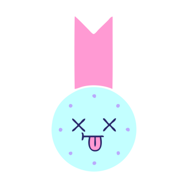 Parlak neon renkli altın madalyanın düz renkli retro karikatürü