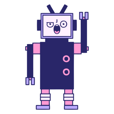 Parlak neon renkli kızgın bir robotun şirin çizgi filmi.