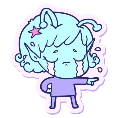 Parlak neon renkli ağlayan uzaylı bir kızın çıkartması.