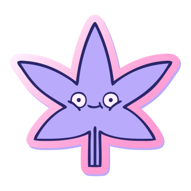 Parlak neon renkli şirin bir marihuana yaprağının çıkartması