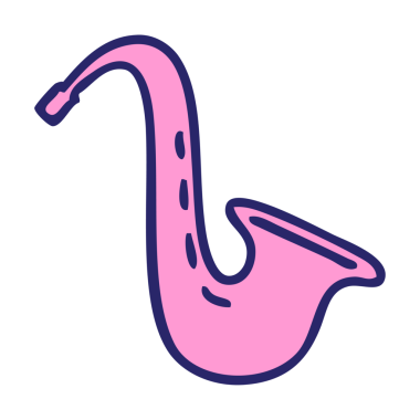 Parlak neon renkli bir saksafon karikatürü.