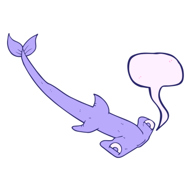 Serbest konuşma balonu karikatürü, parlak neon renkli çekiç başlı köpekbalığı.