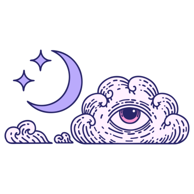 Ay yıldızlarının ikonik dövme şekli ve parlak neon renkli bulut