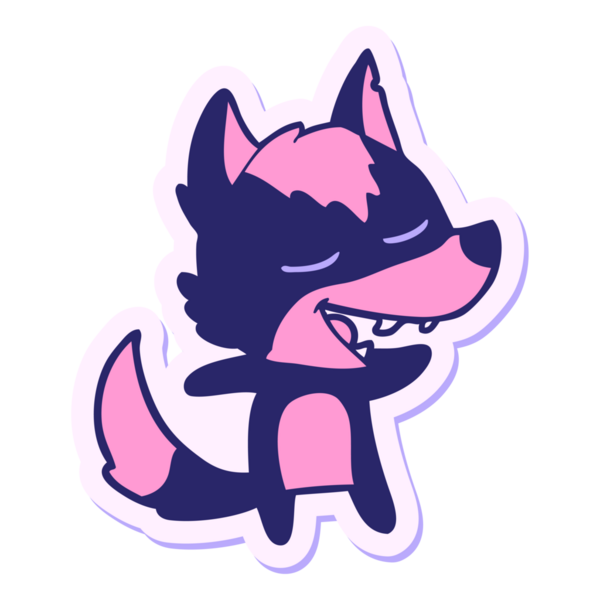 Parlak neon renkli gülen bir kurt çizgi filminin çıkartması.