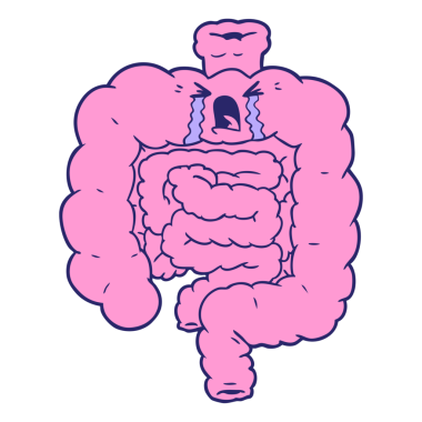 karikatür bağırsakları parlak neon renginde ağlıyor