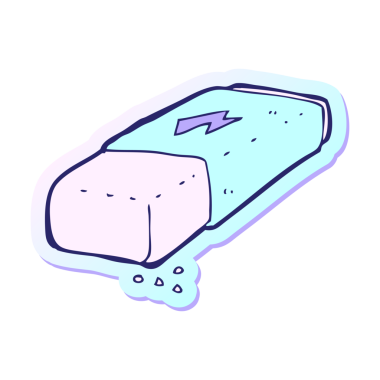 Parlak neon renkli bir çizgi film silgisinin çıkartması