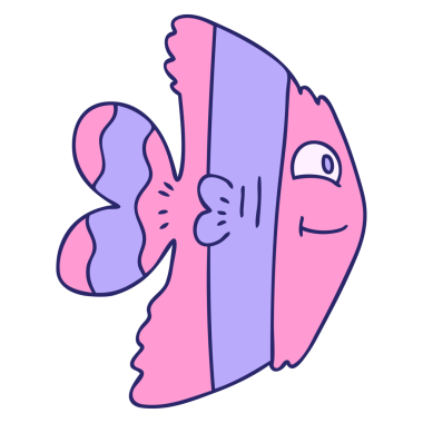 Parlak neon renkli el çizimi tuhaf karikatür balığı.