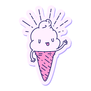 Parlak neon renkte sallanan dövme stili dondurma karakterinin çıkartması