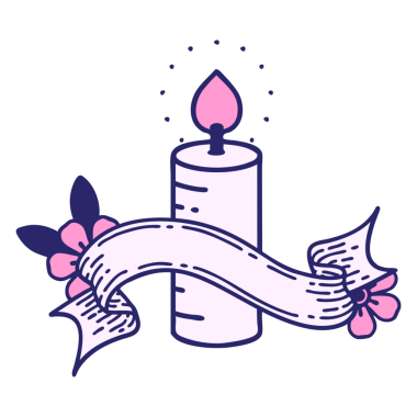 Parlak neon renkli mum pankartıyla geleneksel dövme.