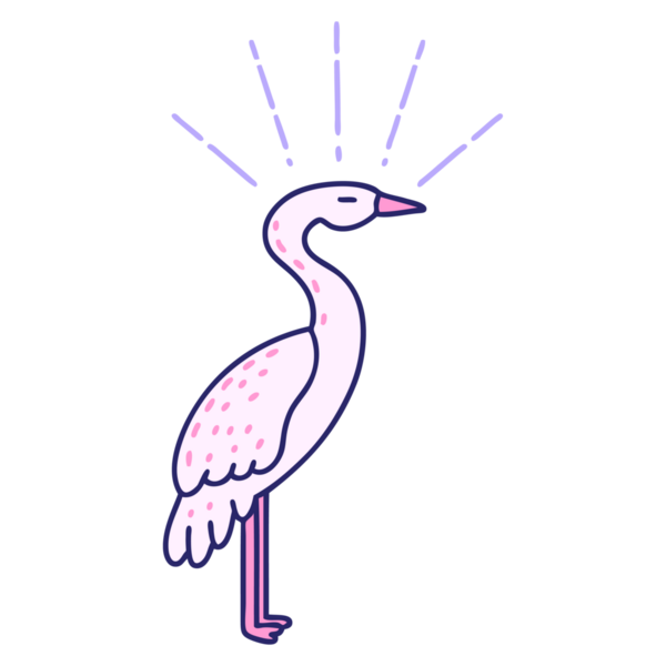 Parlak neon renkli leylek duruşu geleneksel dövme tarzının gösterimi