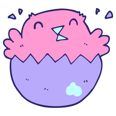 Karikatür yumurtadan çıkan parlak neon renkli piliç.