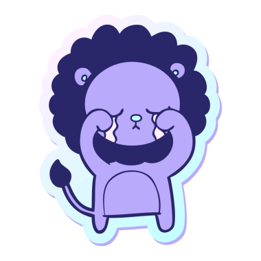 Ağlayan çizgi film aslanının parlak neon renkli çıkartması.