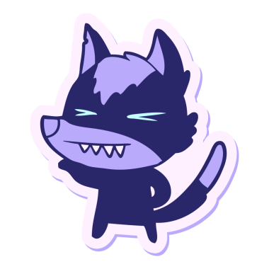 Parlak neon renkli kızgın kurt çizgi filminin çıkartması.