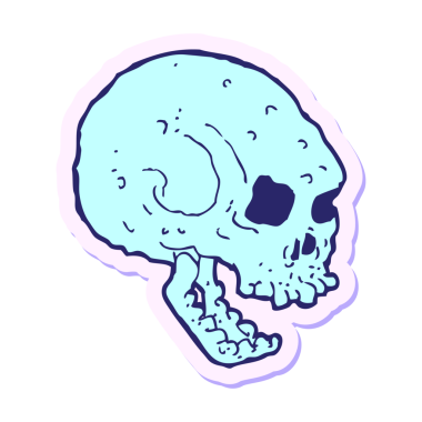 Parlak neon renkli, ürkütücü bir kafatasının çıkartması.