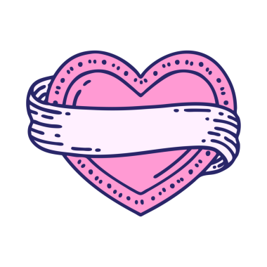 geleneksel kalp şeklinde dövme ve parlak neon renginde pankart