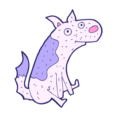 parlak neon renkte oturan köpek çizgi filmi