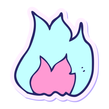 Parlak neon rengi bir çizgi film ateş sembolünün çıkartması