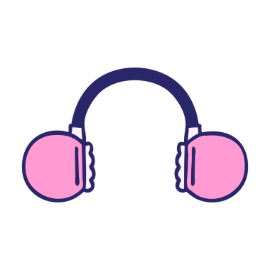 Parlak neon renkli eski bir kulaklığın sevimli çizgi filmi.