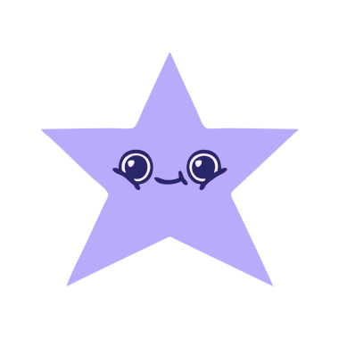 Parlak neon renkli altın yıldızın düz renkli retro karikatürü