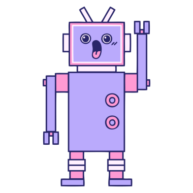 Parlak neon renkli şirin bir robot karikatürü