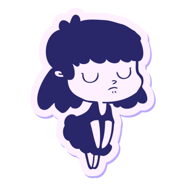 Parlak neon renkli, ilgisiz bir kadının çizgi film çıkartması.